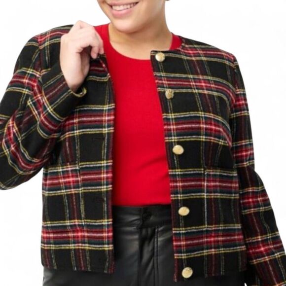 J. Crew Womens Tartan Plaid Wool Jacket Plus 24 3X New - Round Neck- Holidays - Picture 3 of 11